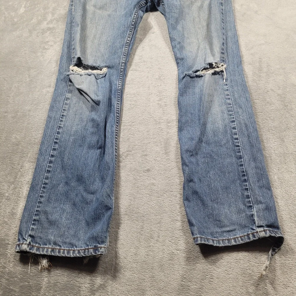 Levi's Jeans Mens 31x32 Blue 505 Straight Fit Distressed Frayed Denim Pants Y2K